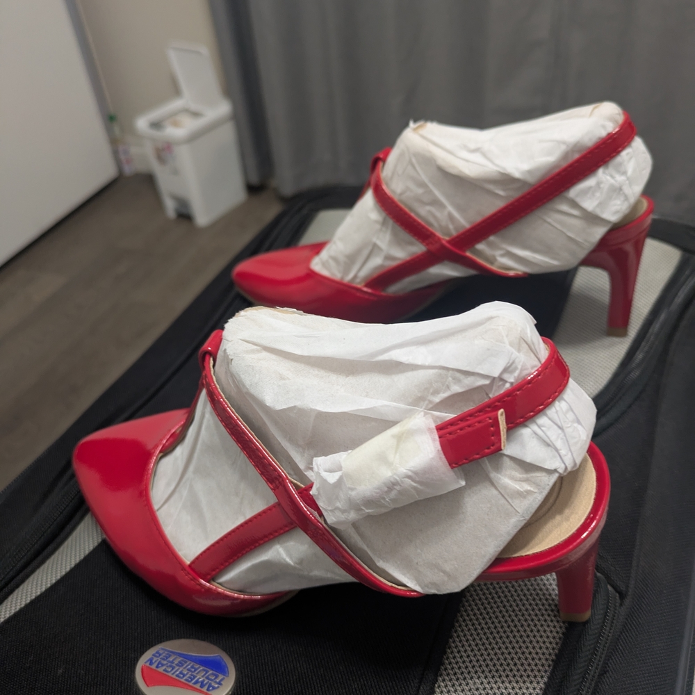 Life Stride Red Heels with Bold Straps